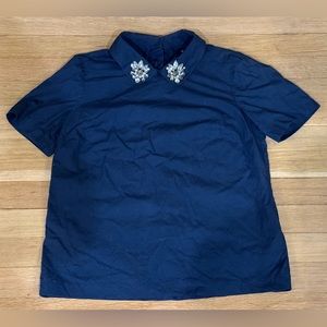 Madewell Navy Rhinestone Collar Top XS